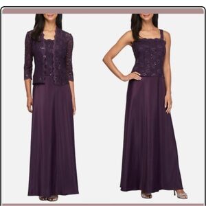Alex Evenings Sequin Lace Satin Gown with Jacket ...